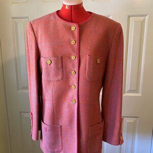 Vintage Neiman Marcus pink/blue 100% silk long buttoned jacket size 12